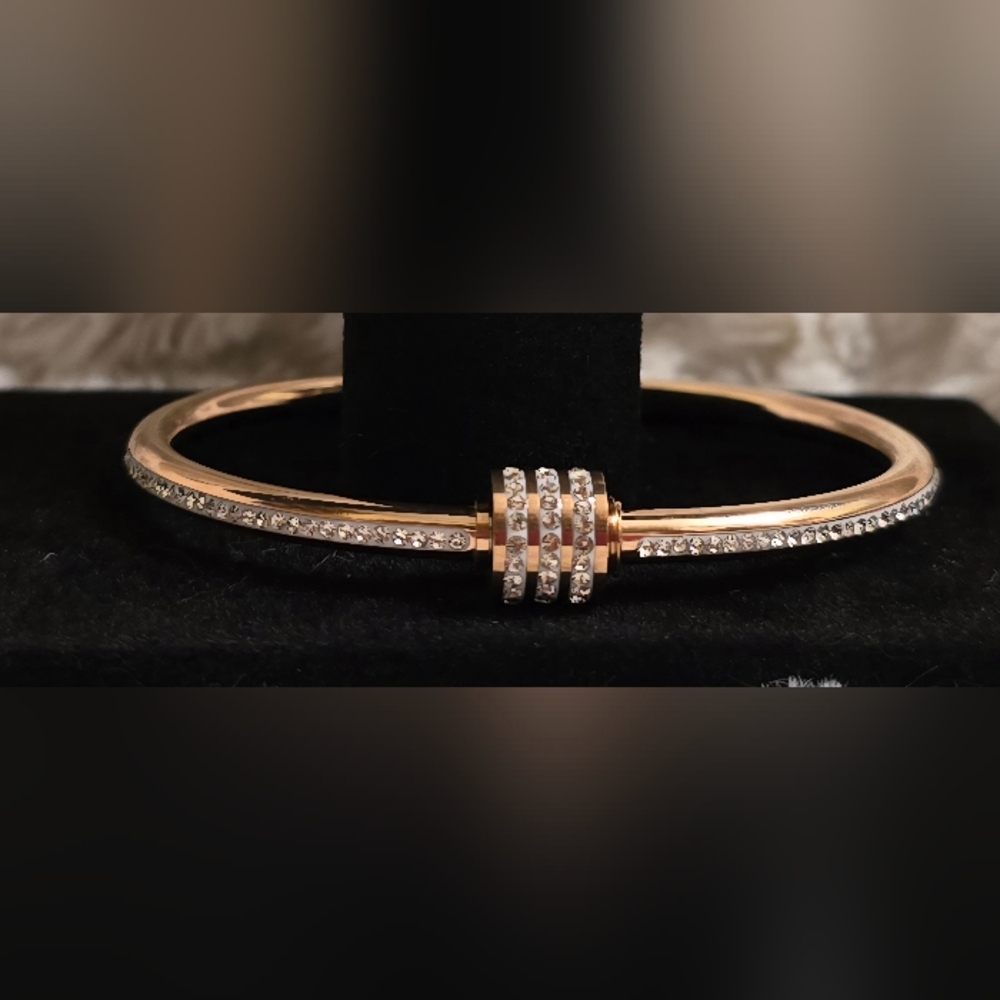 Stainless Steel Rose Gold Overlay Crystal Channel-Set Bracelet 7.5" NWT